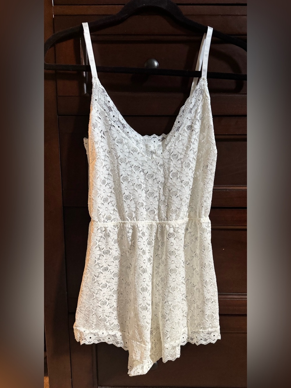 Frederick's of Hollywood White Lace Chemise with Scalloped Neckline